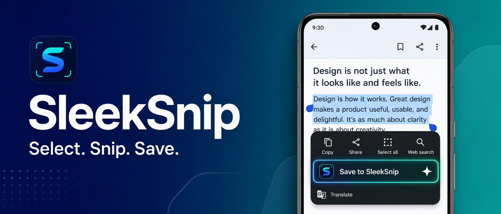 SleekSnip Text Clipper App Interface Rendering